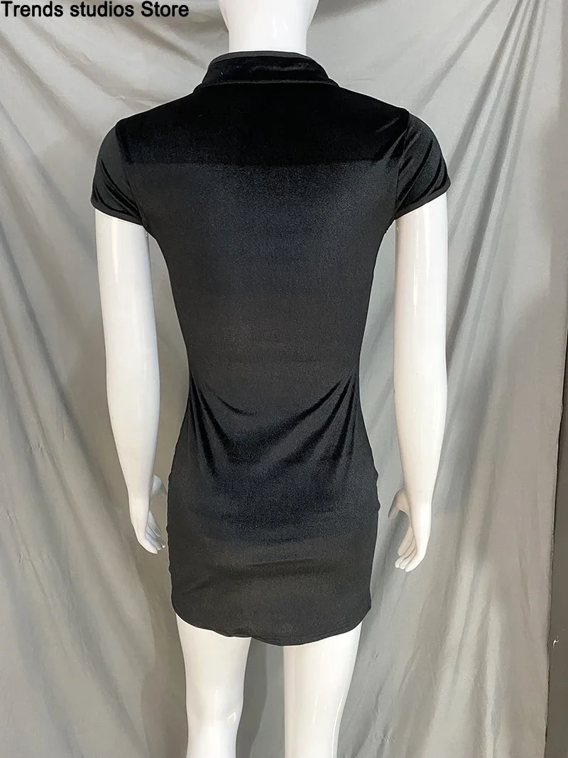 Abito da donna Y2K Cheongsam in velluto elegante nero sexy manica corta con bottoni casual shopping foto abito cinese attillato moda estate