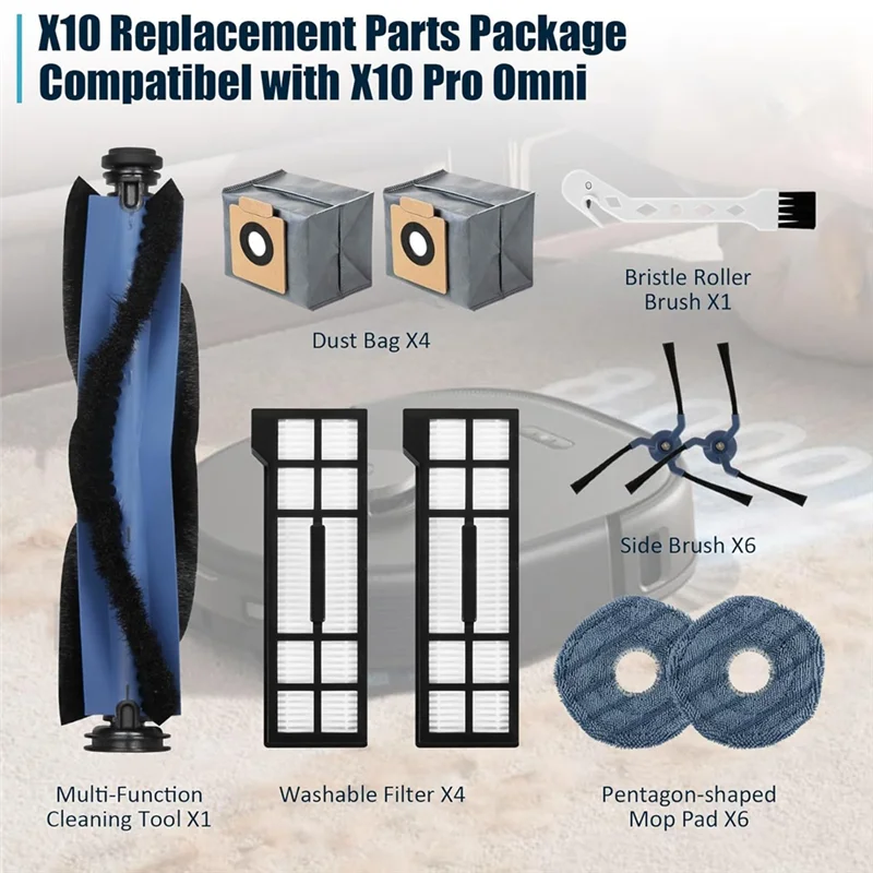 Peças domésticas para eufy x10 pro omni robô aspirador de pó escova lateral principal filtro hepa mop pano sacos pó peças reposição acc