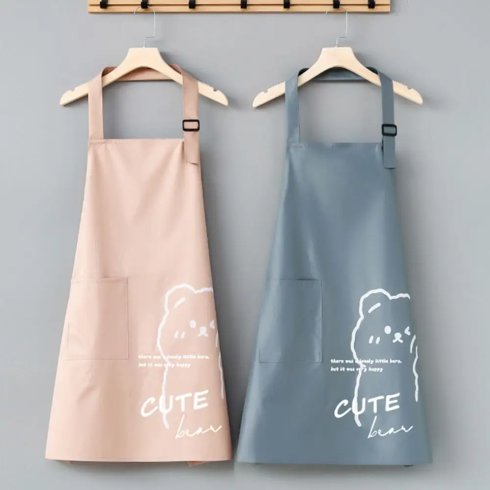 Bear Printed Kitchen Cleaning Apron Oilproof Sleeveless Women Overall Apron Can Wipe Hands Waterproof Cooking Apron Home Kitchen