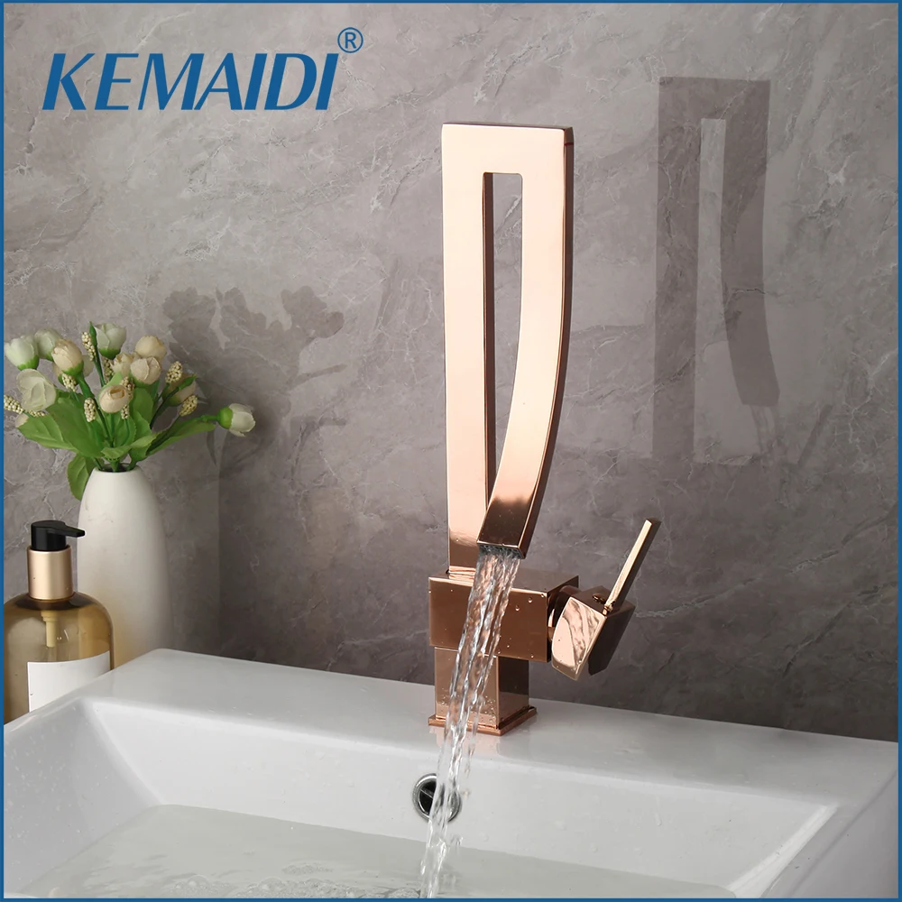 

KEMAIDI Bathroom Faucet Single Handle Bathroom Faucets for Sink Vessel Waterfall Hot Cold Water Mixer Tap Deck Mounted