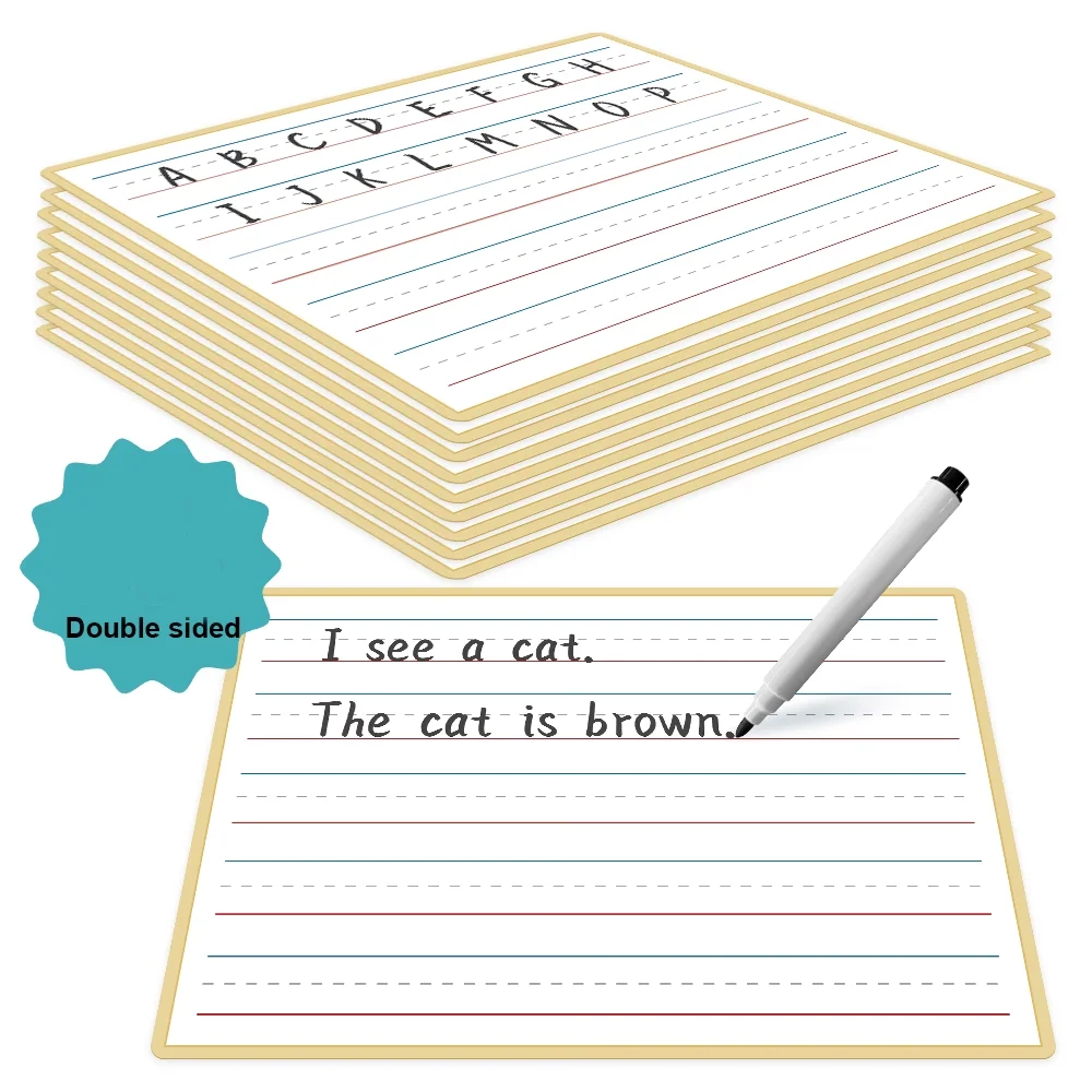 5‑Pack Double‑Sided Lined Dry Erase Boards, Small Kids White Board for Handwriting & Writing Practice