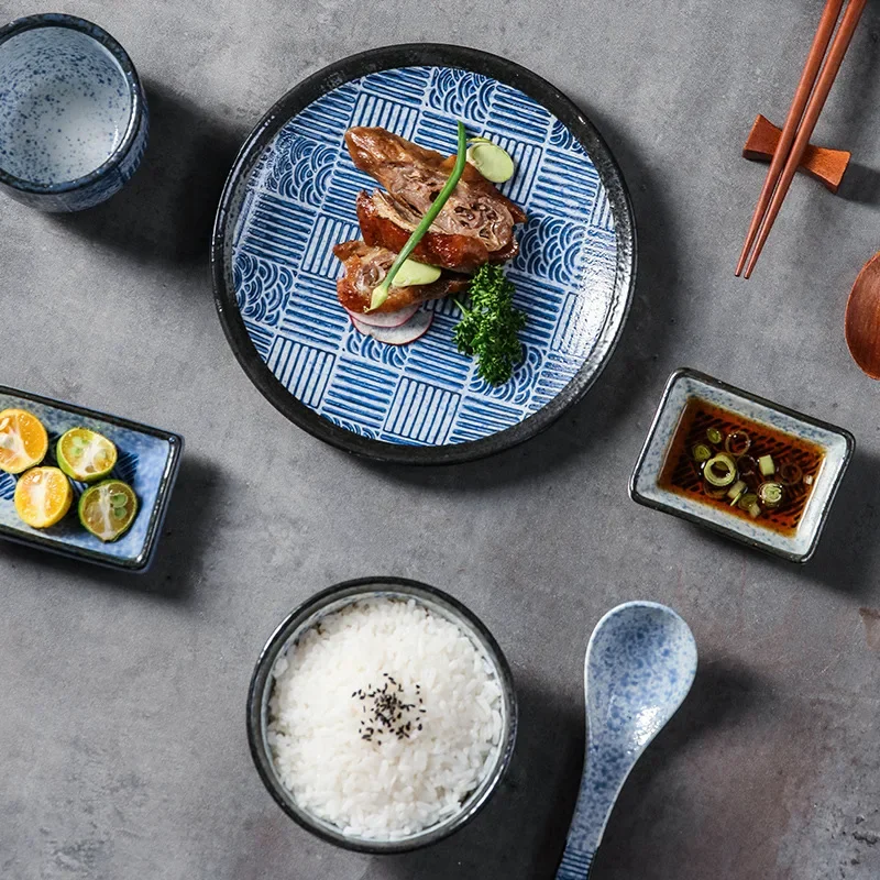 LingAo-Japanese Retro Ceramic Handmade Color Bowl, Dish and Spoon Set