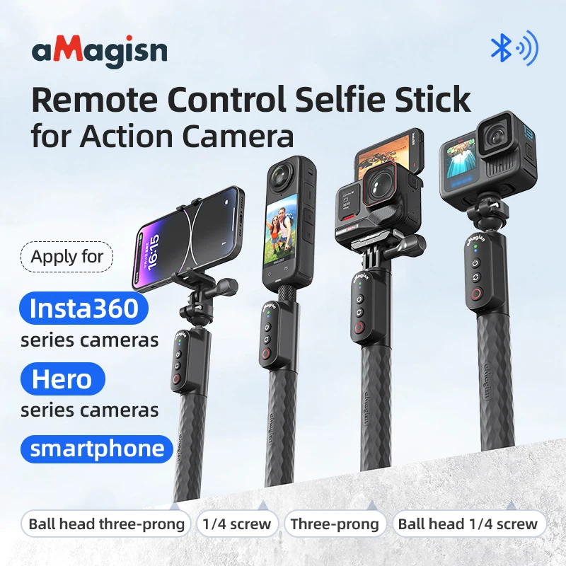 aMagisn Monopod Selfie Stick Bluetooth, 10m Waterproof 100cm Extendable Sticks for Mobile Phone Gopro Insta360 X4 X3 Accessories