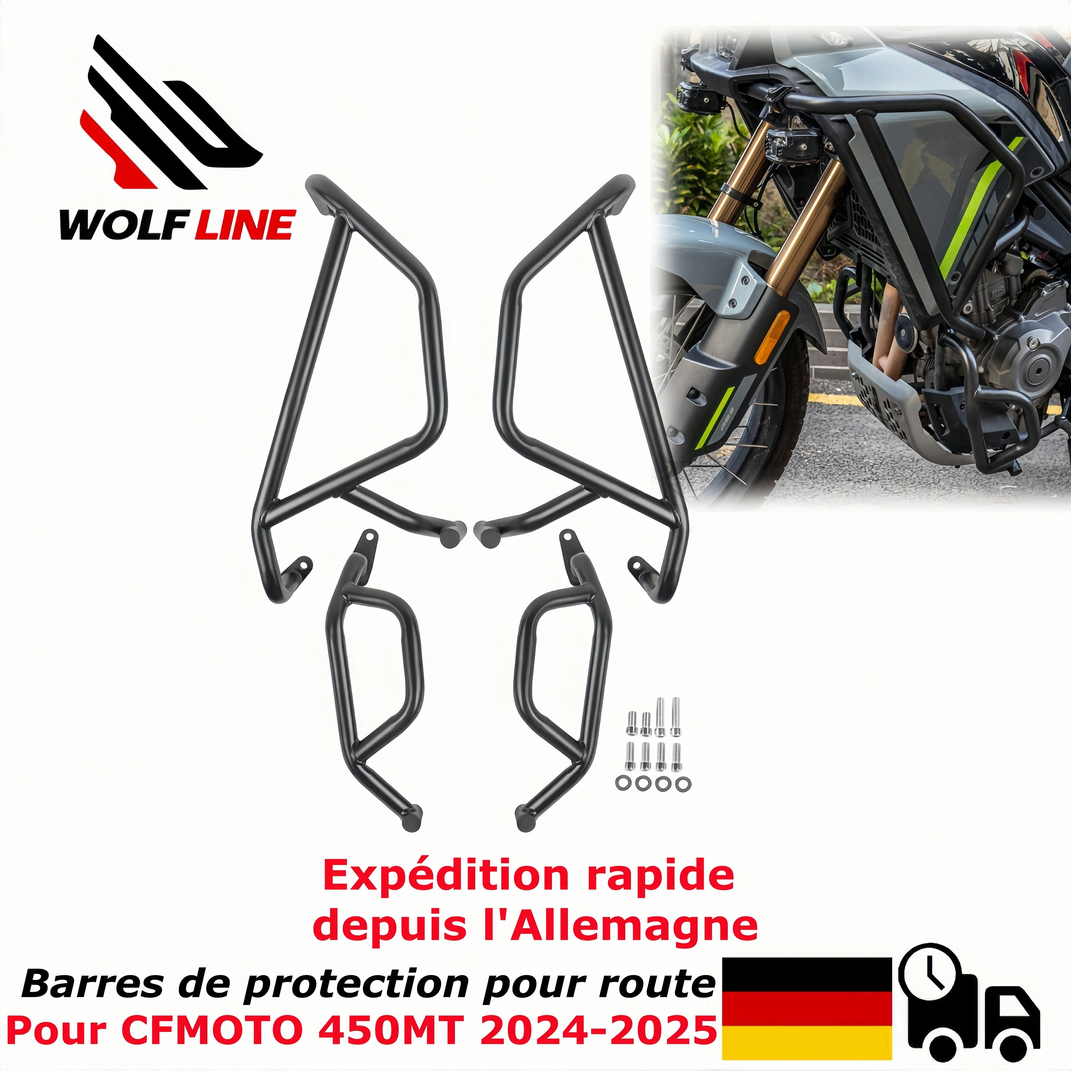 WOLFLINE barre de Crash d'autoroute pour CFMOTO 450MT 2024 garde de moteur pare-chocs supérieur inférieur cadre de moto accessoires de Protection contre les chutes