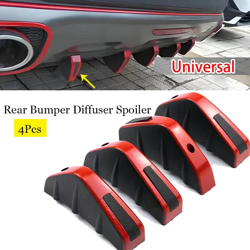 

4Pcs Carbon Fiber Car Modified Rear Bumper Diffuser Spoiler Black Red ABS Rear Bumper Lip Diffuser Anti-collision Car Part