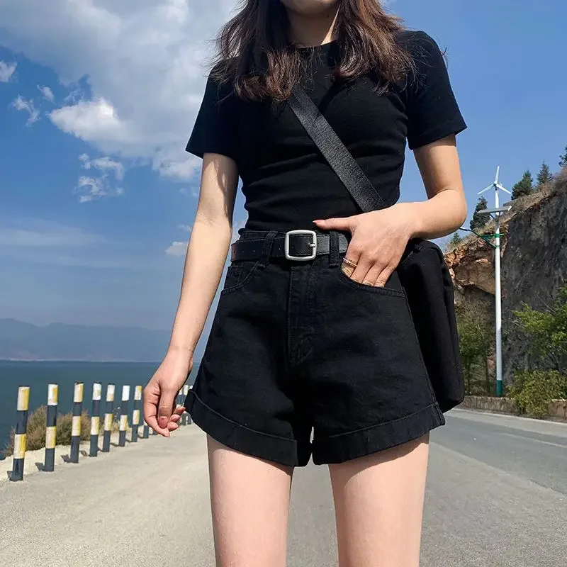 

Short Jean Pants Woman With Waist Pocket Denim Shorts for Women High New In Elasticty Elegant Summer Aesthetic Youthful XL Comfy