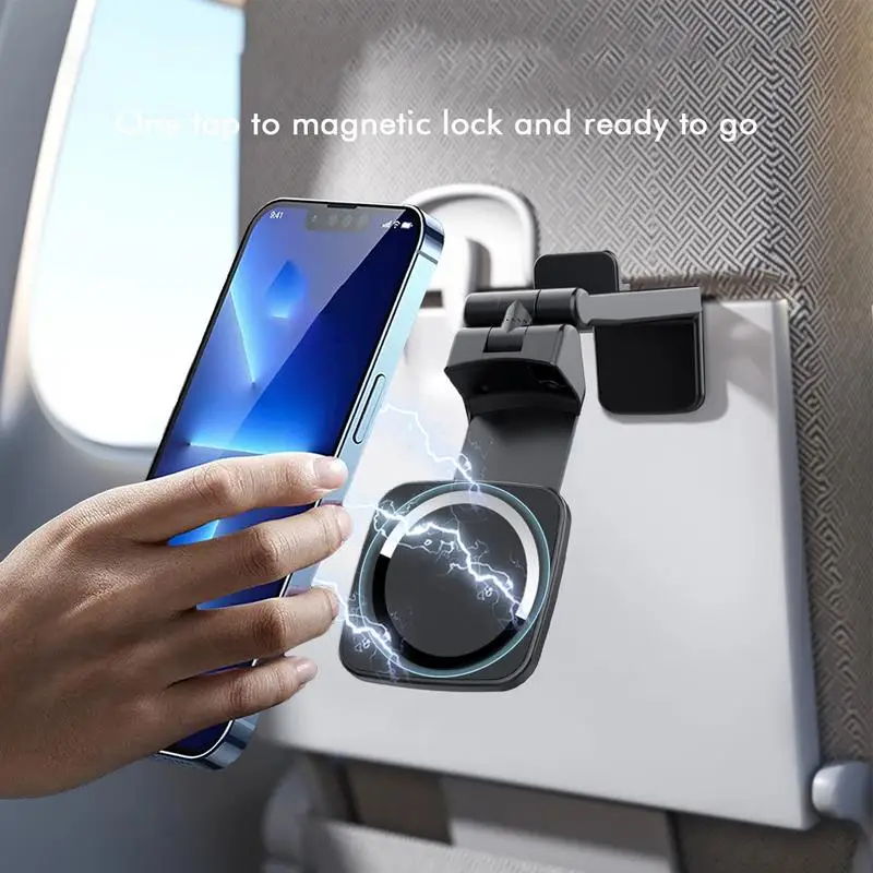 Airplane Phone Stand Magnetic Plane Seat Back Phone Mount Travel Phone Mount 360 Degree Rotation Plane Phone Holder For Suitcase