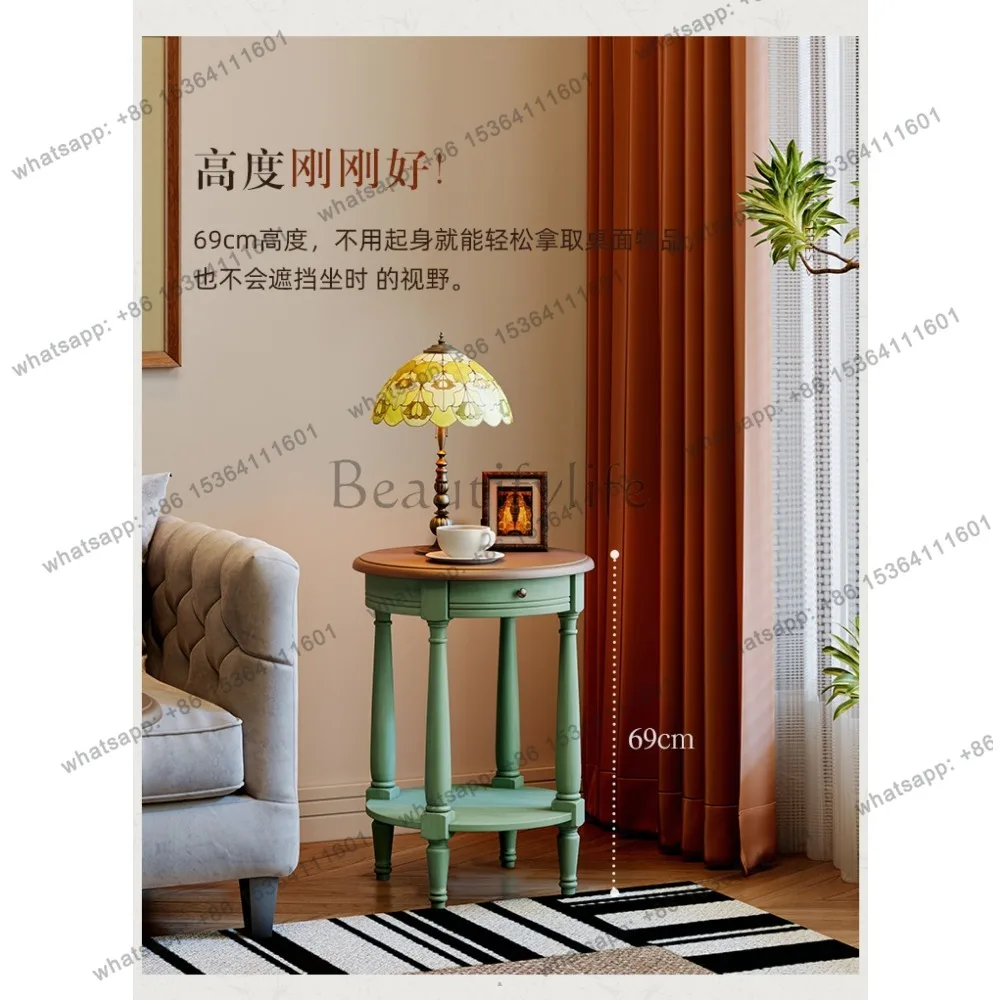 FG American sofa side table living room round solid wood retro small coffee table
