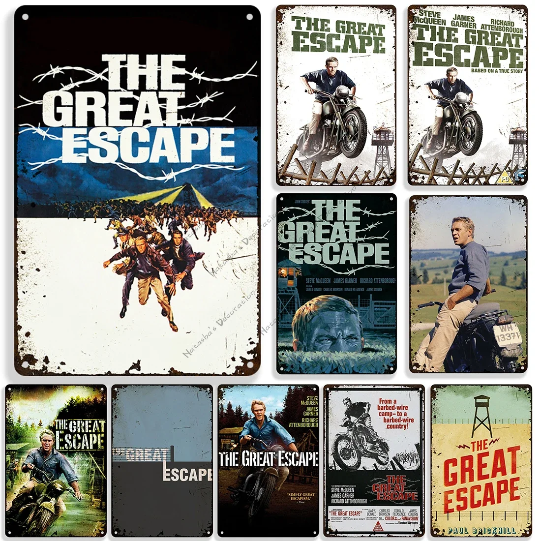 1963 The Great Escape Movie Poster Metal Signs Decorative Plate Metal Plate Vintage Metal Tin Sign Man Cave Club  Plaque