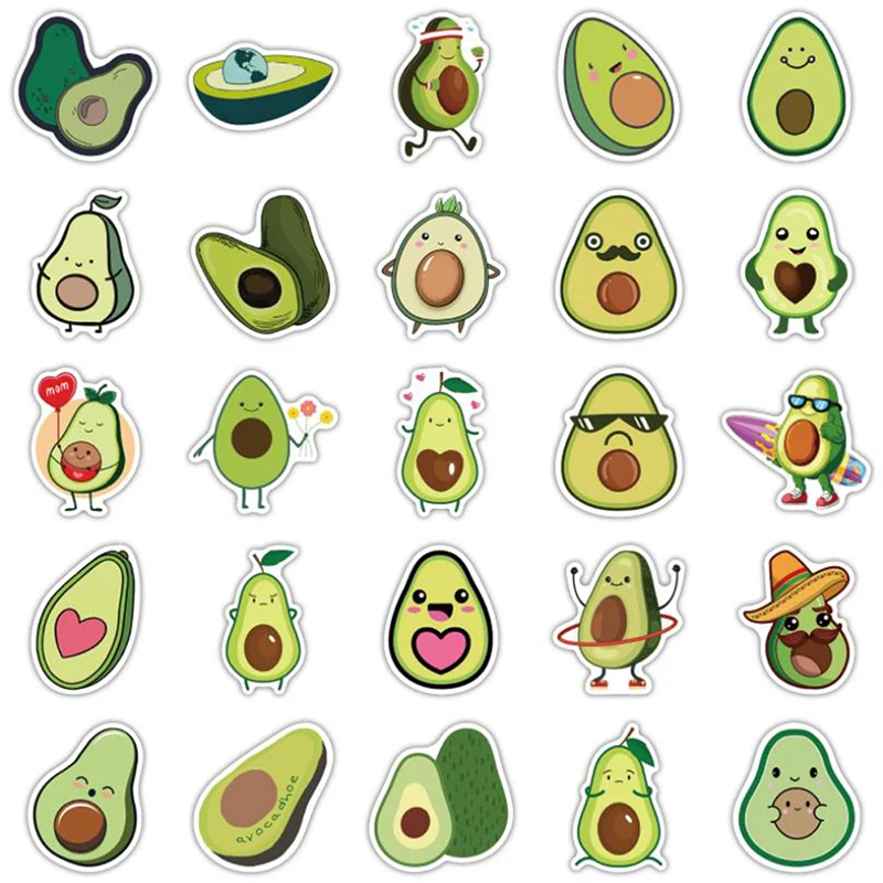 Heißer Verkauf 50pcs Cartoon Avocado Aufkleber Gitarren koffer Laptop Helm Graffiti Aufkleber