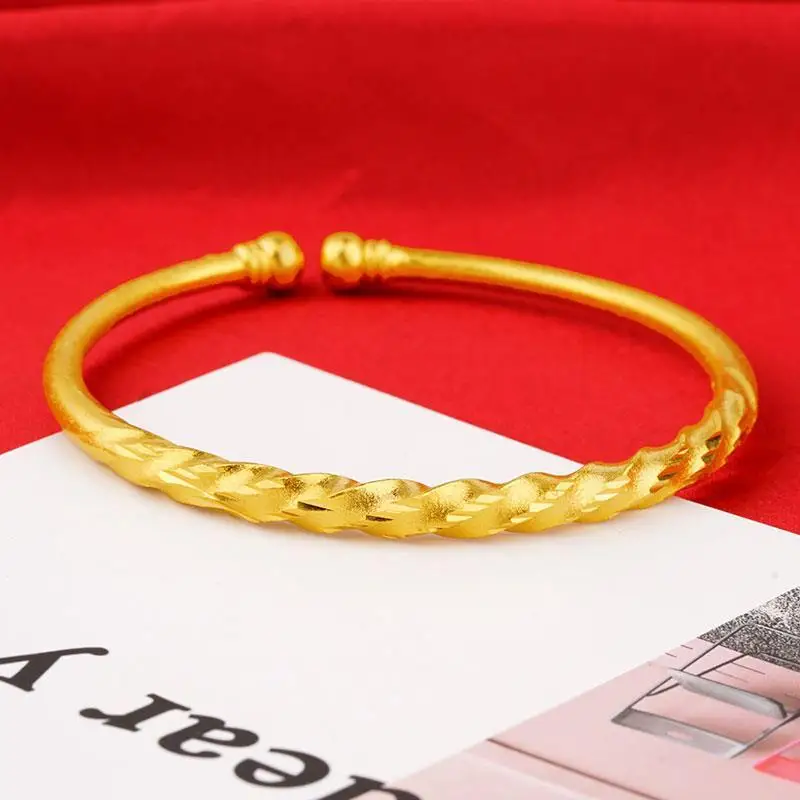 Like real  Vietnam Sand Gold Open Bracelet Women's Gold-Plated Fried Dough Twists Thread Frosted Solid Bracelet Jewelry