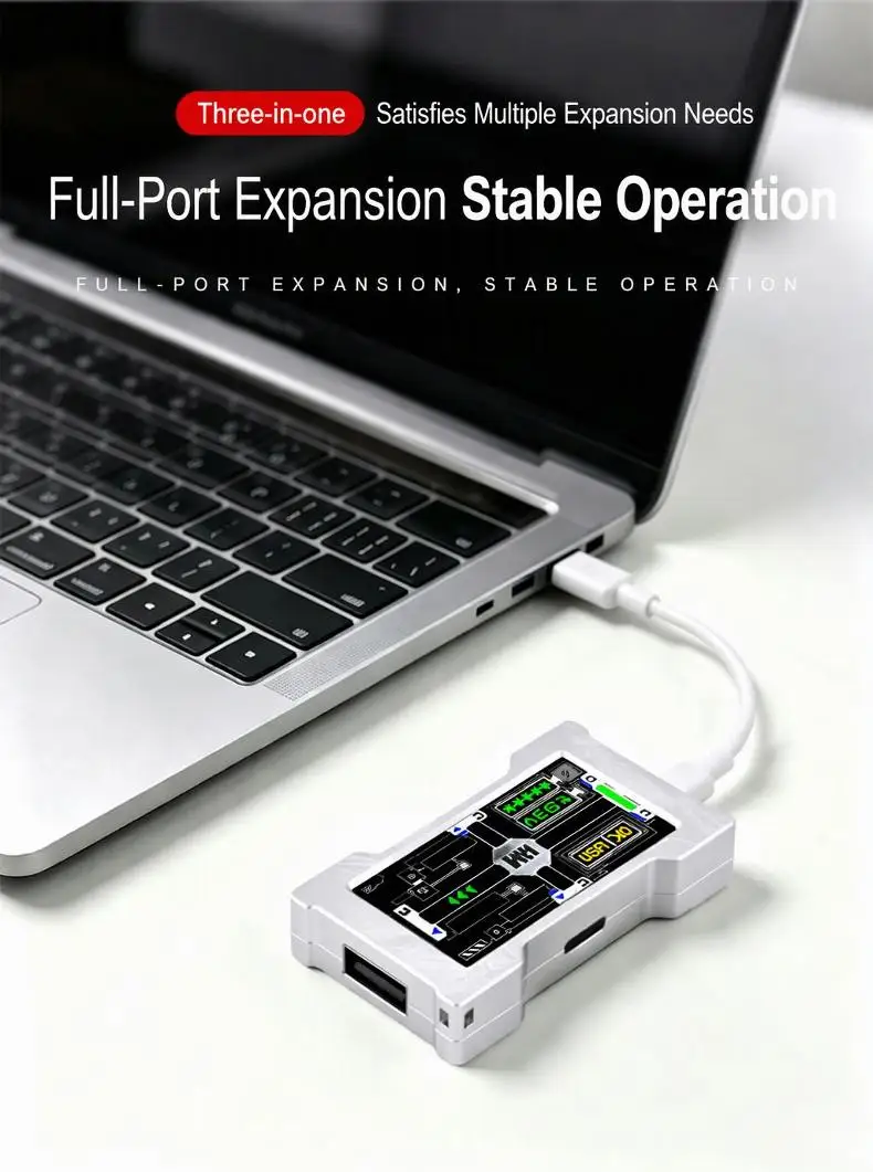 HMLAB ZNEO Gaming USB Hub - 2-to-3 Port, 8K Hz, Independent Power, With Screen, Trendy for Gaming Ambience Desk Setup