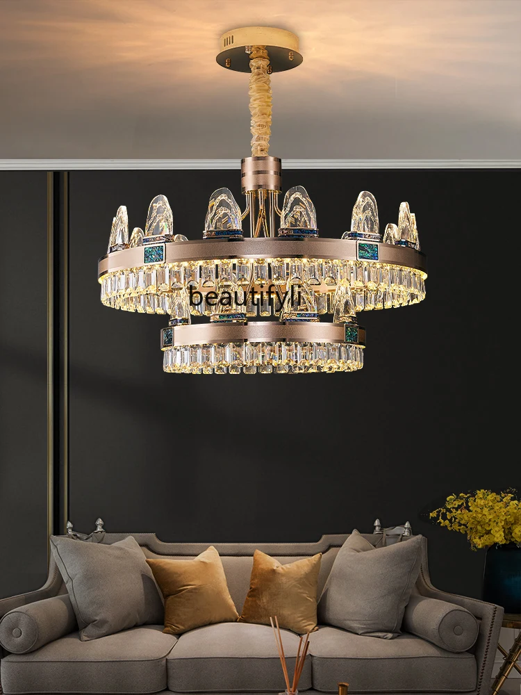 yj Living Room Chandelier Crystal Lamp Decorative Lamps Post-Modern Light Luxury Bedroom Main Lamp