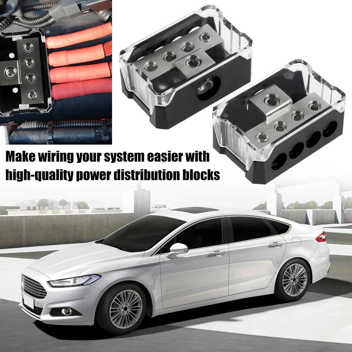 2Pcs 4 Way Power Distribution Block Zinc Alloy Power Ground Amp Distribution Block Premium Car Audio Stereo Amp Connection Block