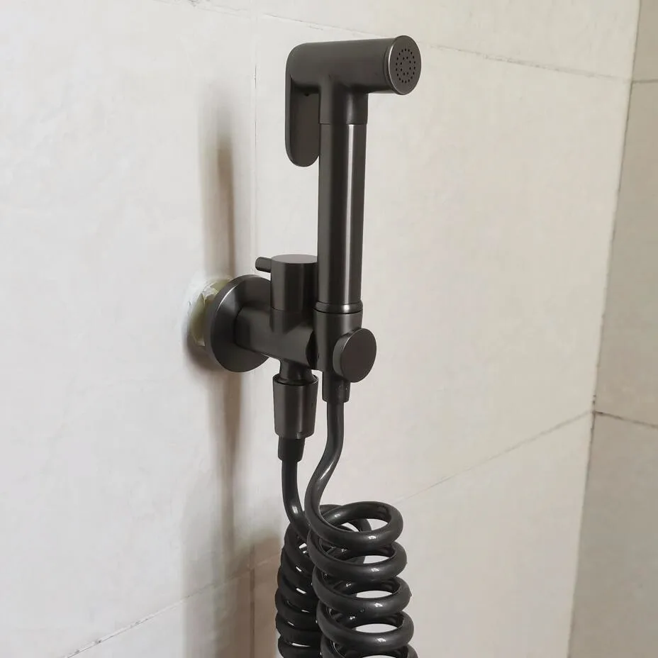 

Gunmetal brushed gray Toilet copper Hand Held Bidet Spray Shower Head Douche Kit Copper Valve Bathroom Bidet sprayer Jet Tap