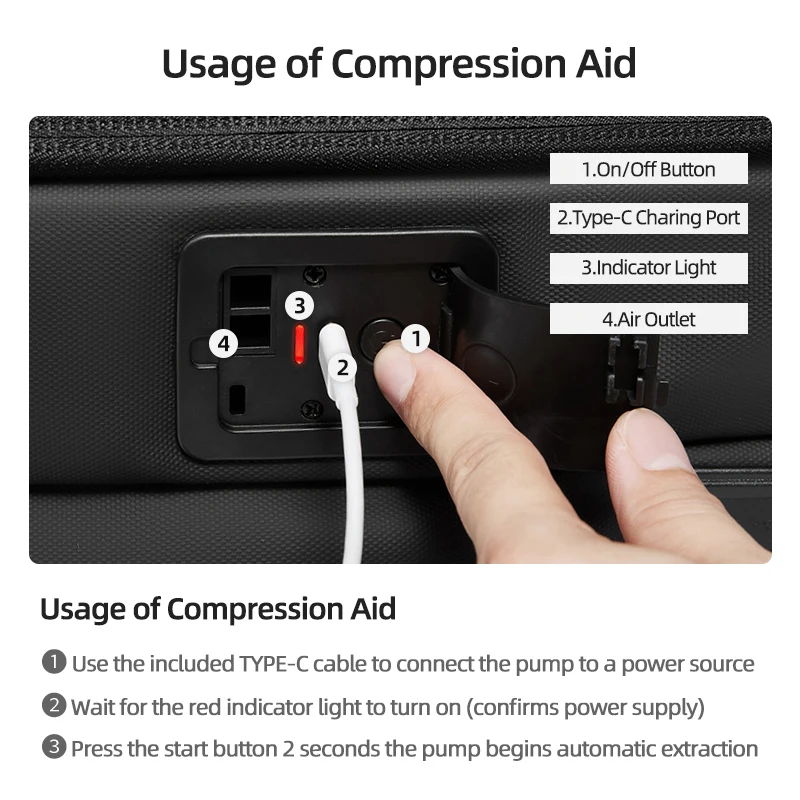 Mochila de viagem masculina com um clique, bomba de compressão a vácuo, 17 polegadas, mochila para laptop, caminhadas, negócios, 60l, mochila escolar estendida