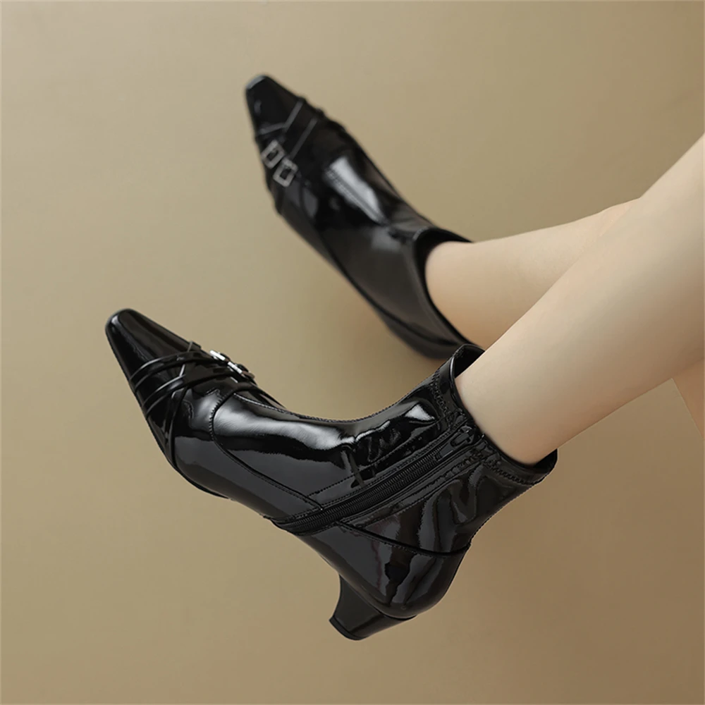 FEDONAS Autumn Winter Women Buckles Ankle Boots Sexy Pointed Toe Dance High Heels Pumps Fashion Genuine Leather Shoes Woman