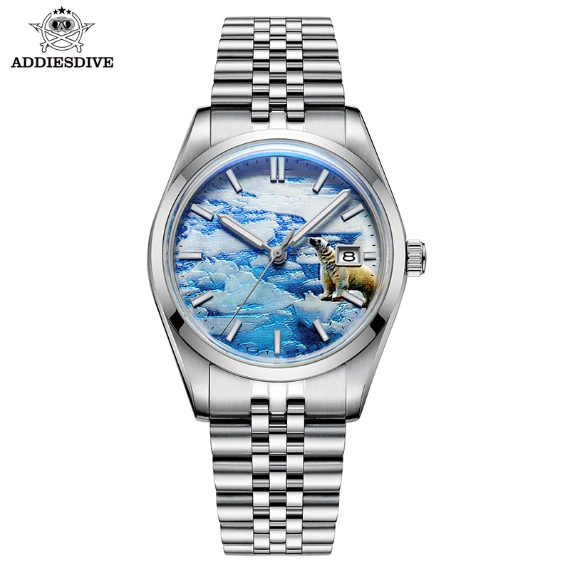 ADDIESDIVE Men's Watch 39mm Automatic Watch New Top Brand 100m Diving Bubber Mirror Glacier Dial Steel Luminous Mechanical Watch