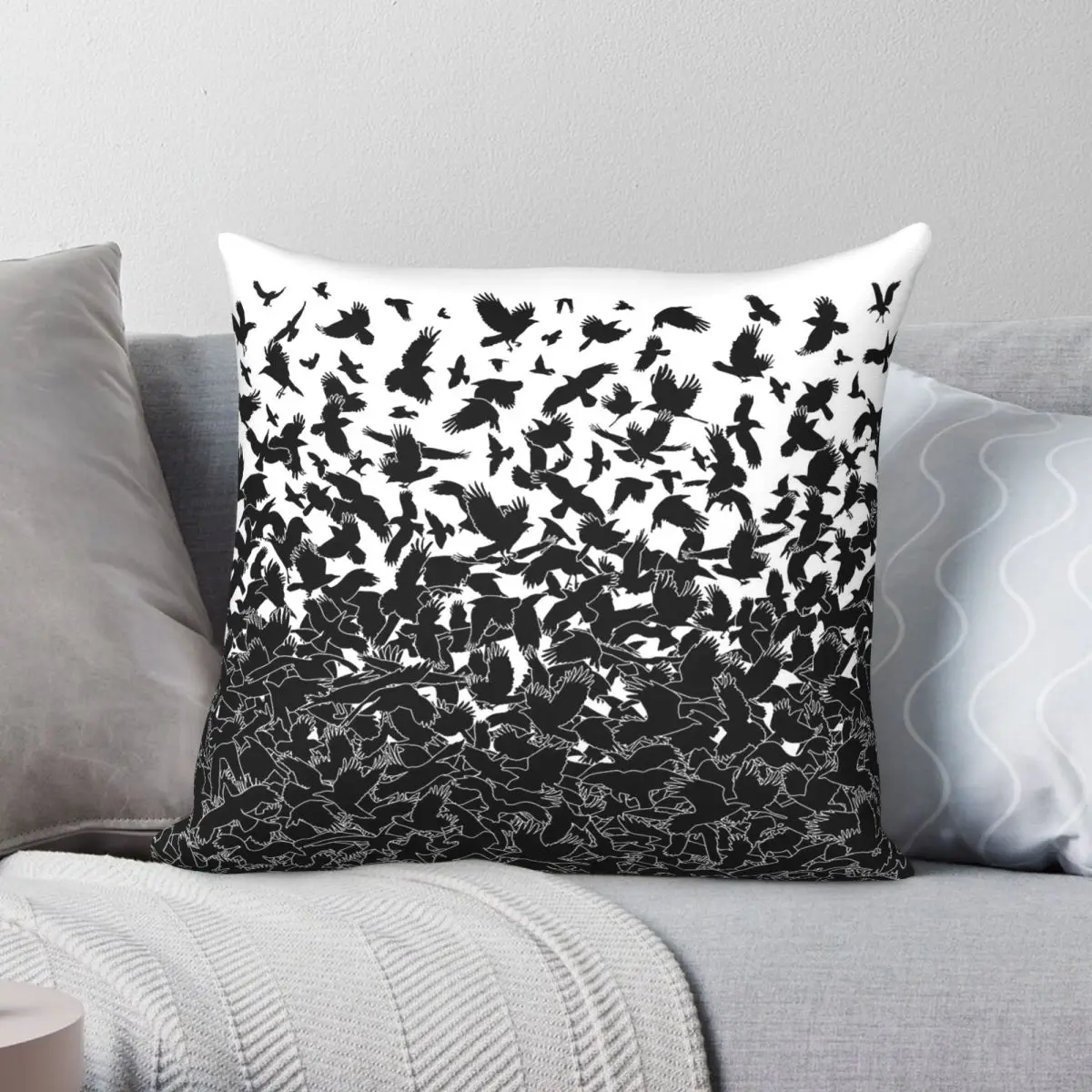 Raven Crow Flying Birds Goth Pillowcase Polyester Linen Velvet Pattern Zip Decorative Pillow Case Car Cushion Cover Wholesale