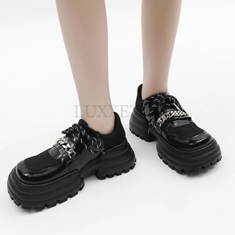 Metal Chain Platform Lolita Gothic Shoes Woman 2023 Spring College Style Patent Leather Pumps Women Japan School  Uniform  Shoes