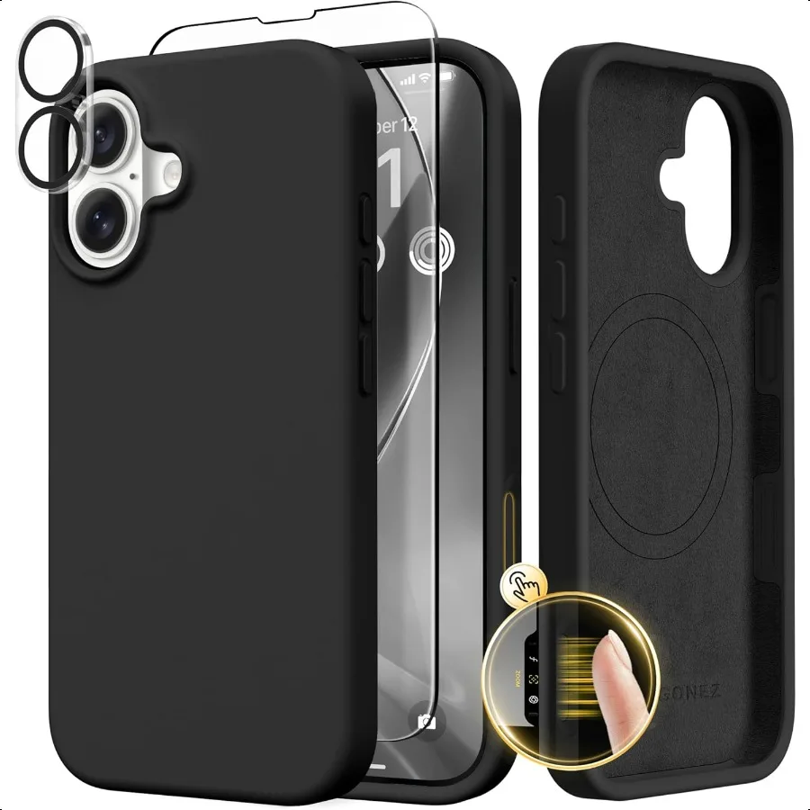 

Магнитный чехол GONEZ для iPhone 17, совместимый с MagSafe [Защитная пленка для экрана + Защитная пленка для объектива камеры] Жидкий силиконовый чехол против царапин