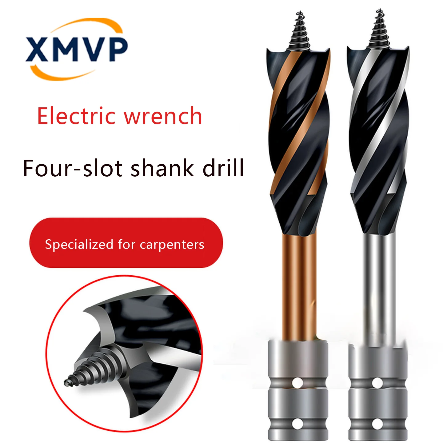

Woodworking hole puncher with four blades and four slots, electric board screwdriver drill bit conversion head, reaming drill to