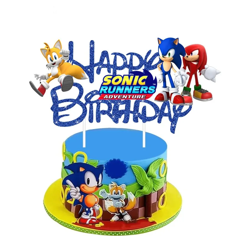 Sonic Cake Decoration Cartoon Sonic the Hedgehog Cupcake Top Happy Birthday for Kids Birthday Party Cake Dessert Decorations