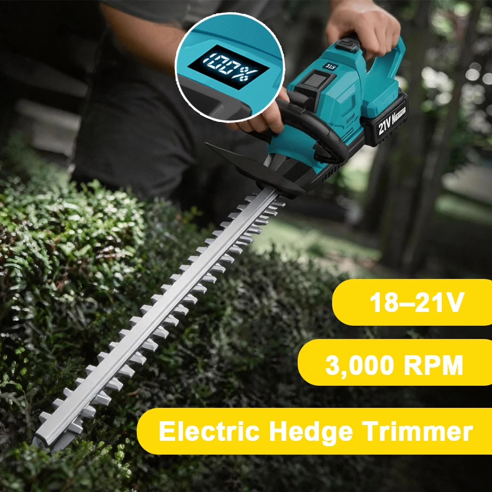 Taille-haie sans balais 3000 tr/min, scie de taille électrique sans fil 530 mm 180 °   Débroussailleuse réglable pour jardin, outils de coupe électriques pour batterie Makita 18V-21V avec batteries au