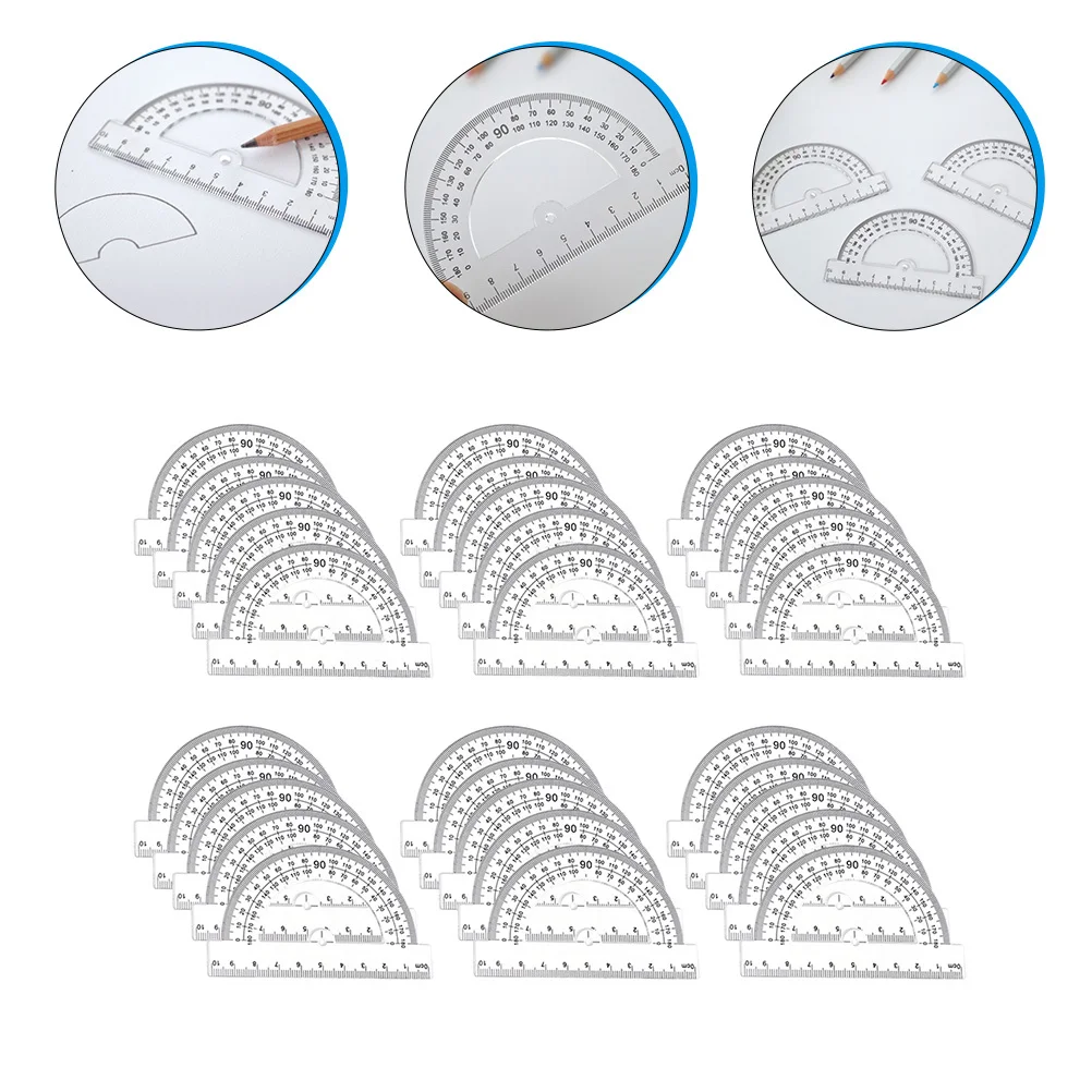 30 peças transferidor de plástico transparente 0-180 graus régua geométrica matemática para estudantes desenho desenho caderno margins