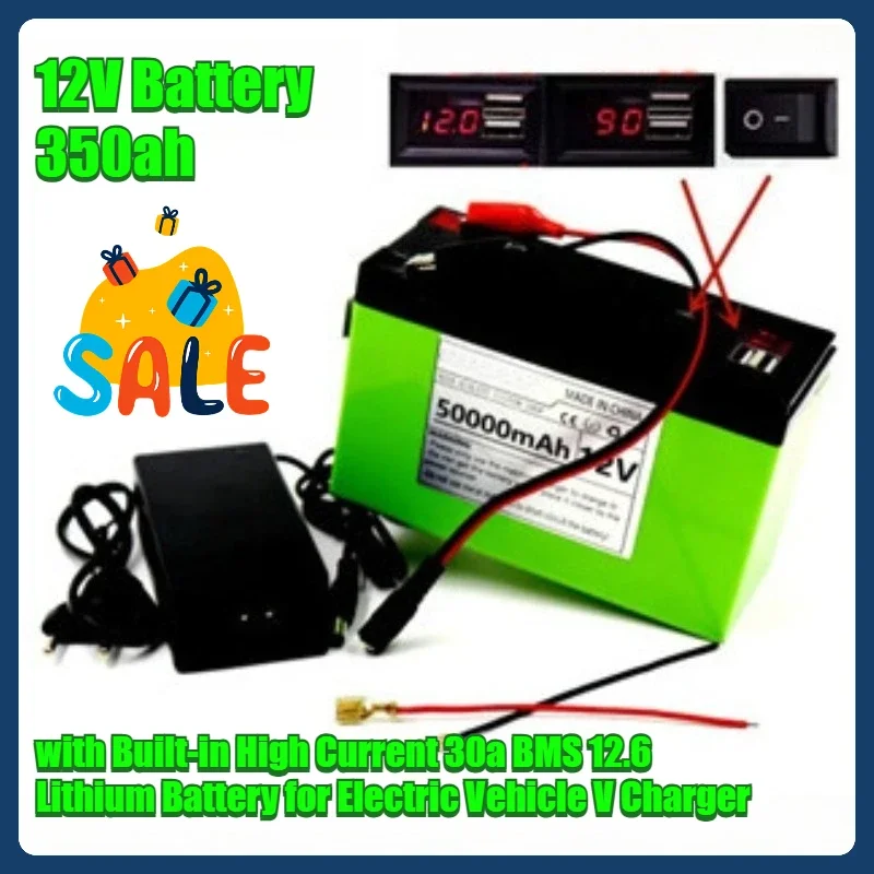 

12V Battery 350ah with Built-in High Current 30a BMS 12.6 Lithium Battery for Electric Vehicle V Charger