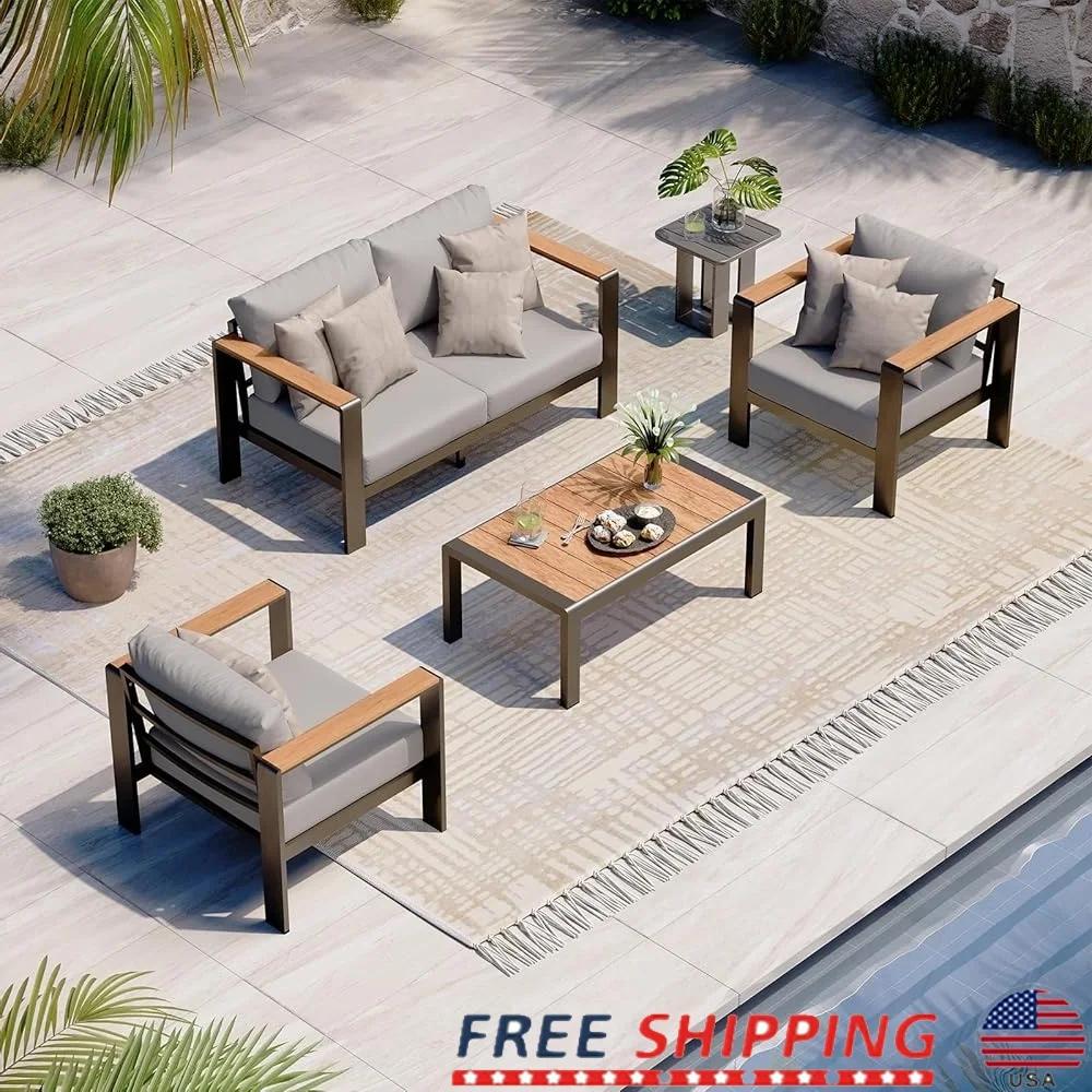 

Aluminum Patio Furniture Set 4 Piece Outdoor Conversation Set with Thick Cushions Coffee Table Garden Balcony Poolside