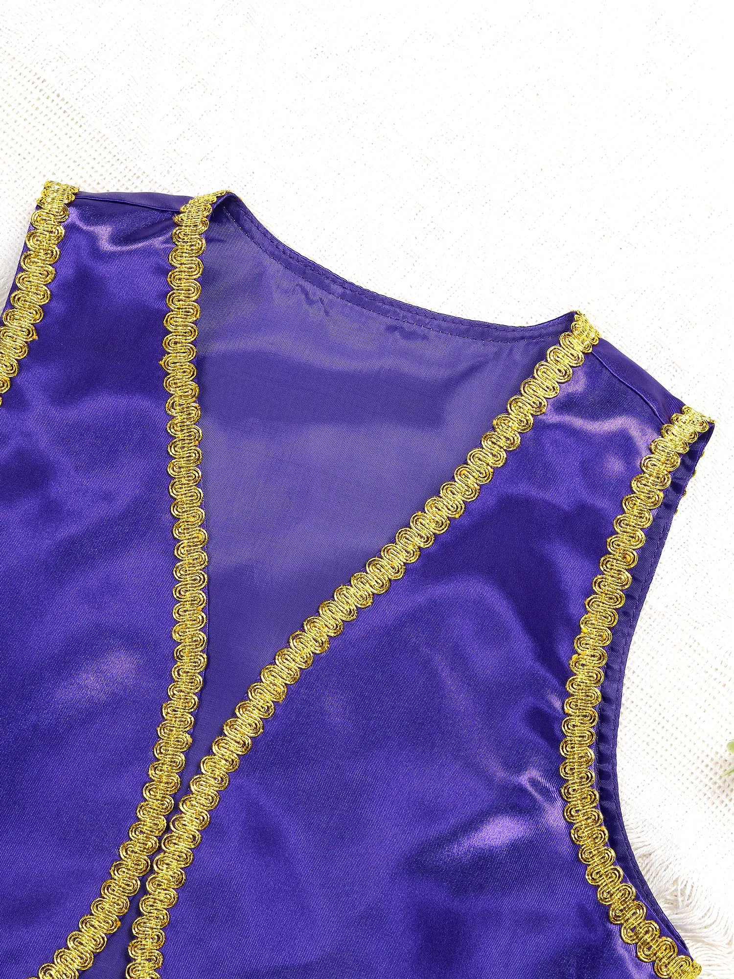 Gilet ouvert devant doré tressé pour garçons, drame de conte de fées, prince arabe, garnitures glamour, cosplay, olympiques Kiev illage pour enfants