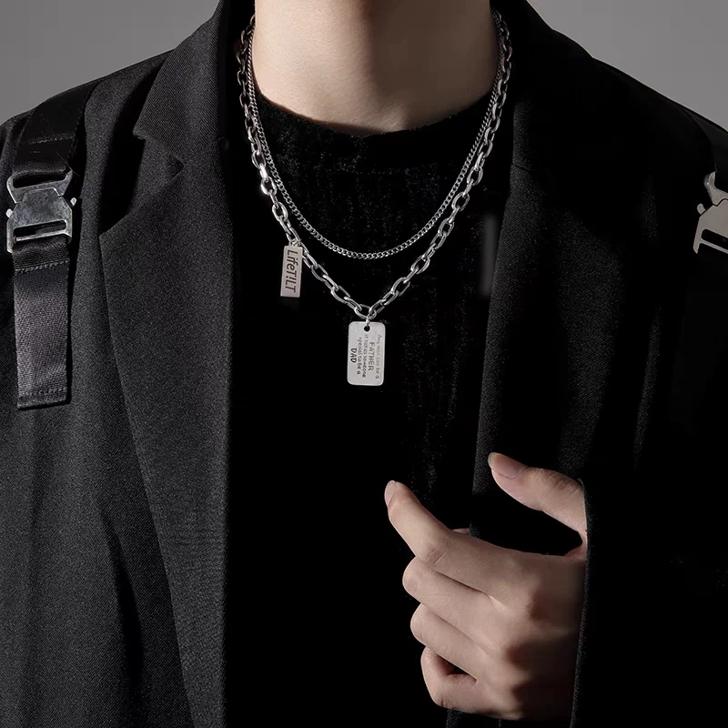 Fashion Thick Chain Double Layered Layered Necklace for Men and Girls Hip Hop Fashion Brand Sweater Chain Necklace Accessories