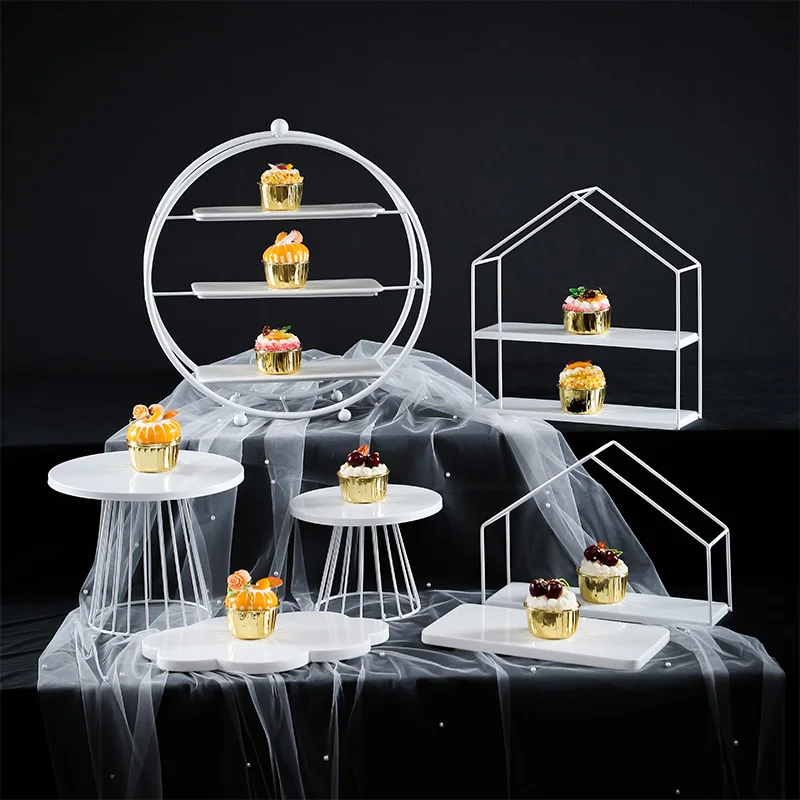 

Wedding dessert table ornaments European cake stand wedding props lace cake plate wrought iron snack rack set paper cups