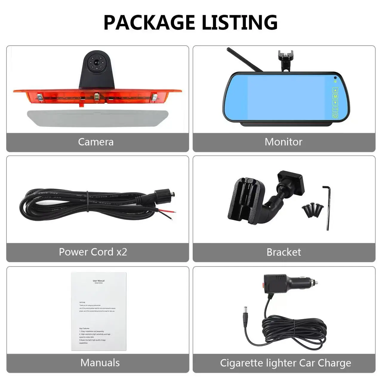Automotive brake LED light auxiliary camera for Ford Transit Van 2015-2020, equipped with 7-inch rearview mirror wireless kit - Image 4