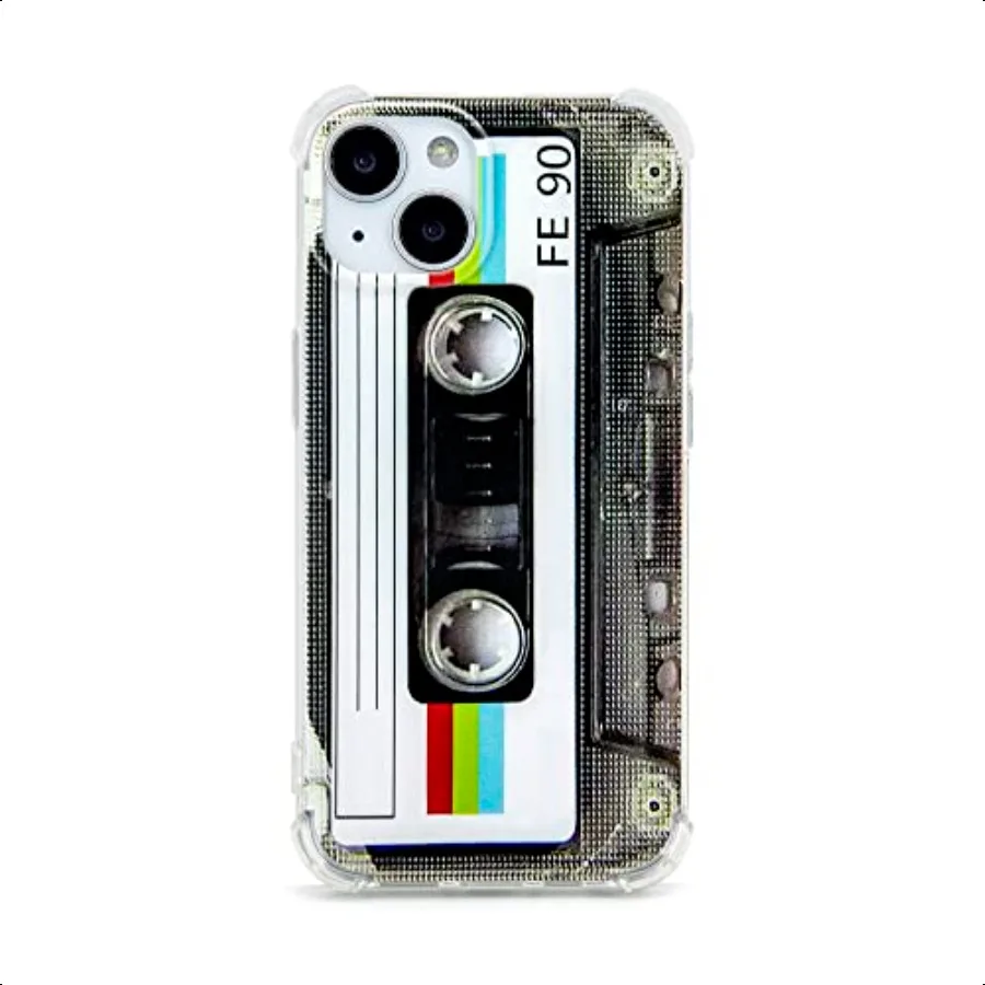 

Case for iPhone 14 Matte Finish Heavy Duty Soft Back Cover with Reinforced Corners TPU Soft Bumper Retro Cassette Tape Case Com
