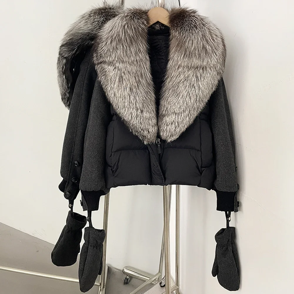 OFTBUY Natürlicher Pelz-Daunenmantel für Damen, Modischer Warmer Echter Fuchspelzmantel, Neue Winter-Wärmejacke mit Abnehmbaren Handschuhen – Detail 23