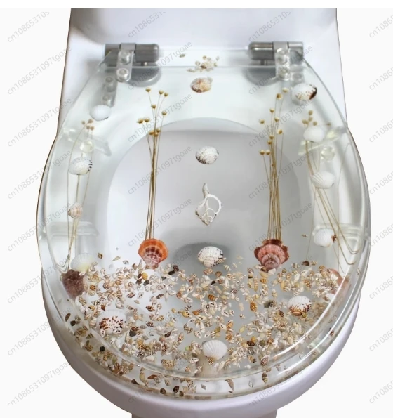 

47*38CM High-grade Beautiful Resin Toilet Seat Cover Stainless Steel Slow Down Toilet Cover Mute Thickened U/V/O Universal