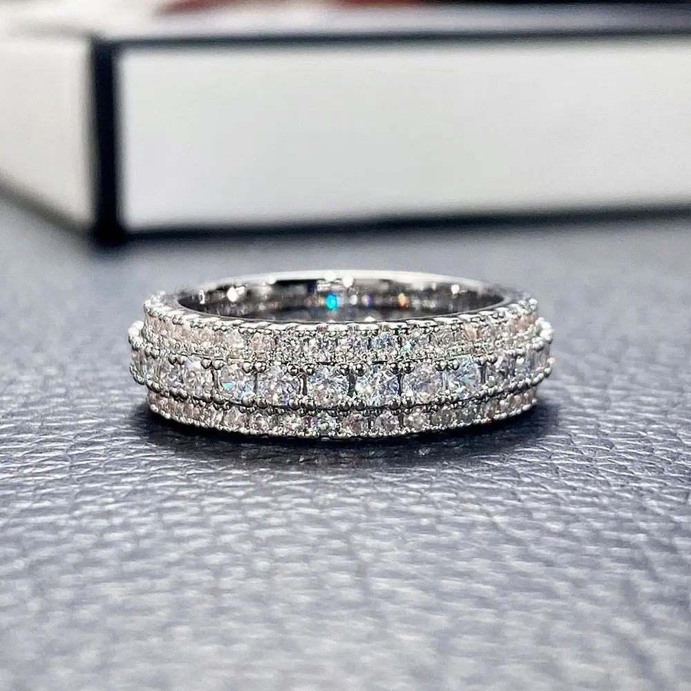 

6mm Wide Moissanite Wedding Band Solid Sterling Silver Ring Eternity Band Engagement Rings for Women Wholesale Gifts