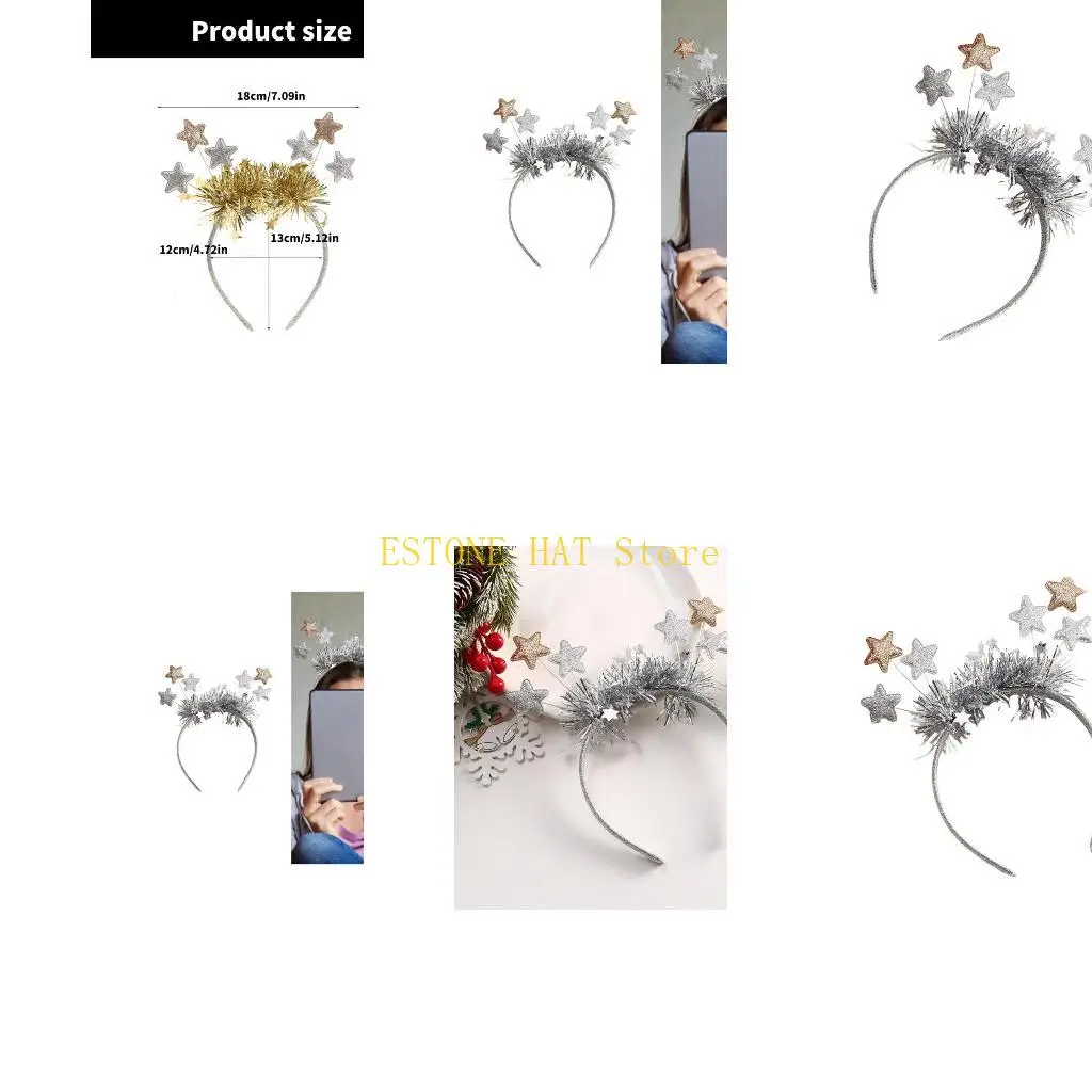 

49MF New Year Headband Photo Props Fun Headband Party Blingbling Karaoke Party Hair Hoop Christmas Star for Christmas Stage