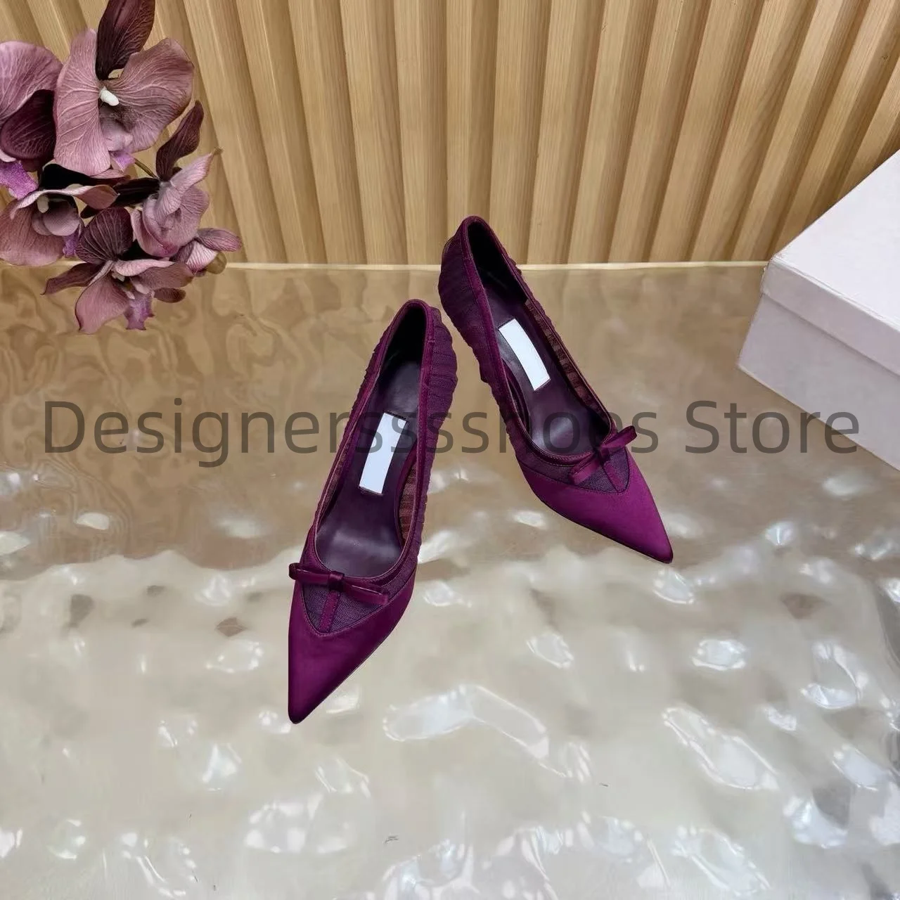 2026 Spring Summer High Heel Sandals Lace Silk Upper Metal Toe Lambskin Lining Italian Leather Outsole 8.5cm Heel Sizes 34-41