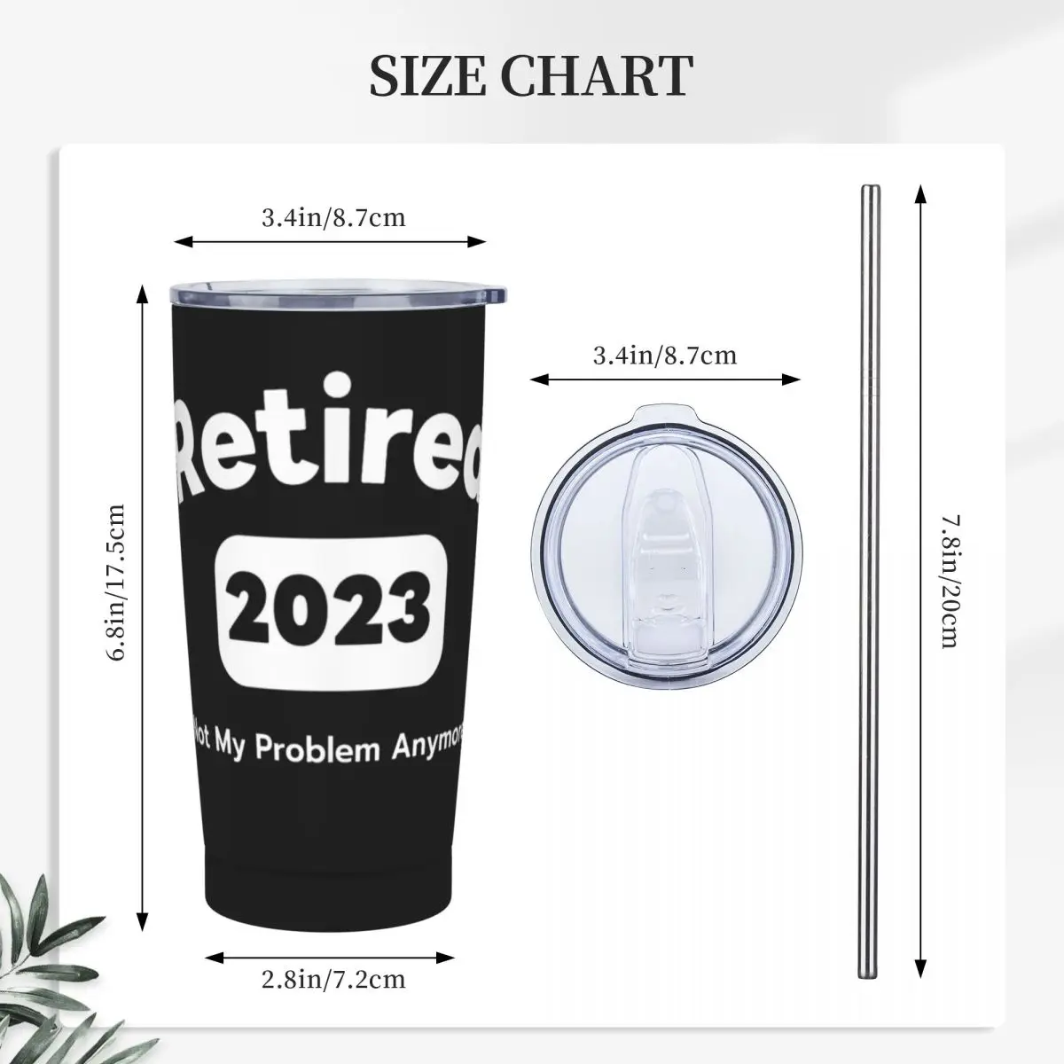 Retired 2023 Not My Problem Anymore Tumbler 20oz Stainless Steel Double Wall Vacuum Insulated Fun Retirement Mugs Cup With Straw