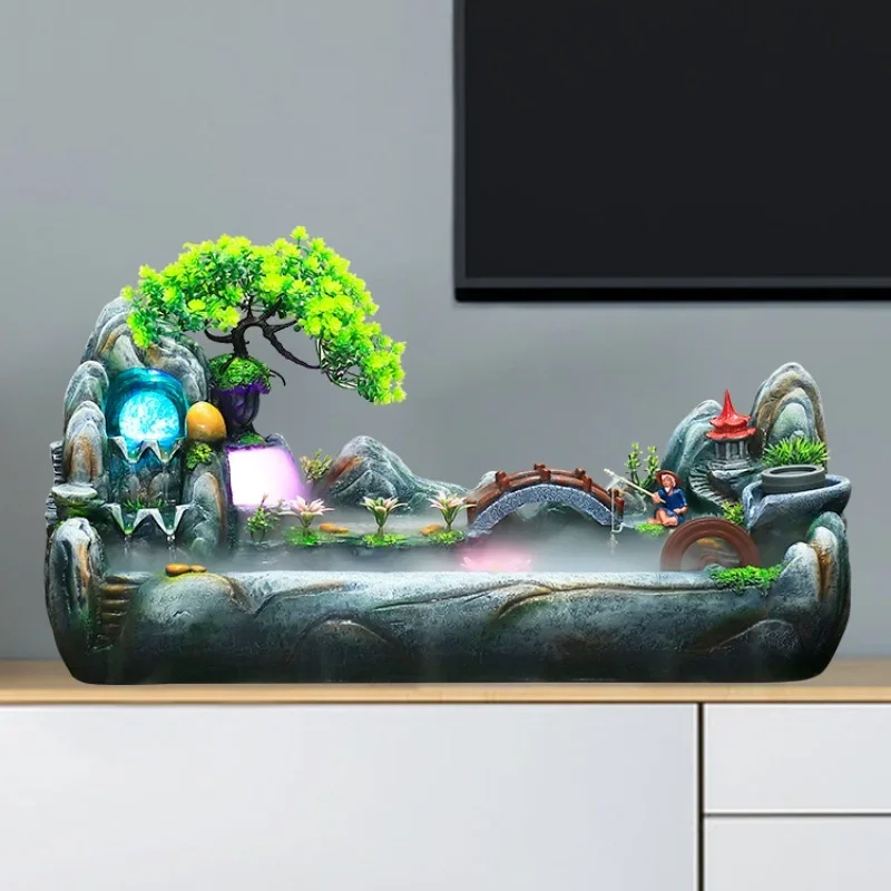 

Creative Home Decoration Desktop Waterfall Fountain Zen Meditation Simulation Resin Rockery Waterfall Statue Feng Shui Ornaments