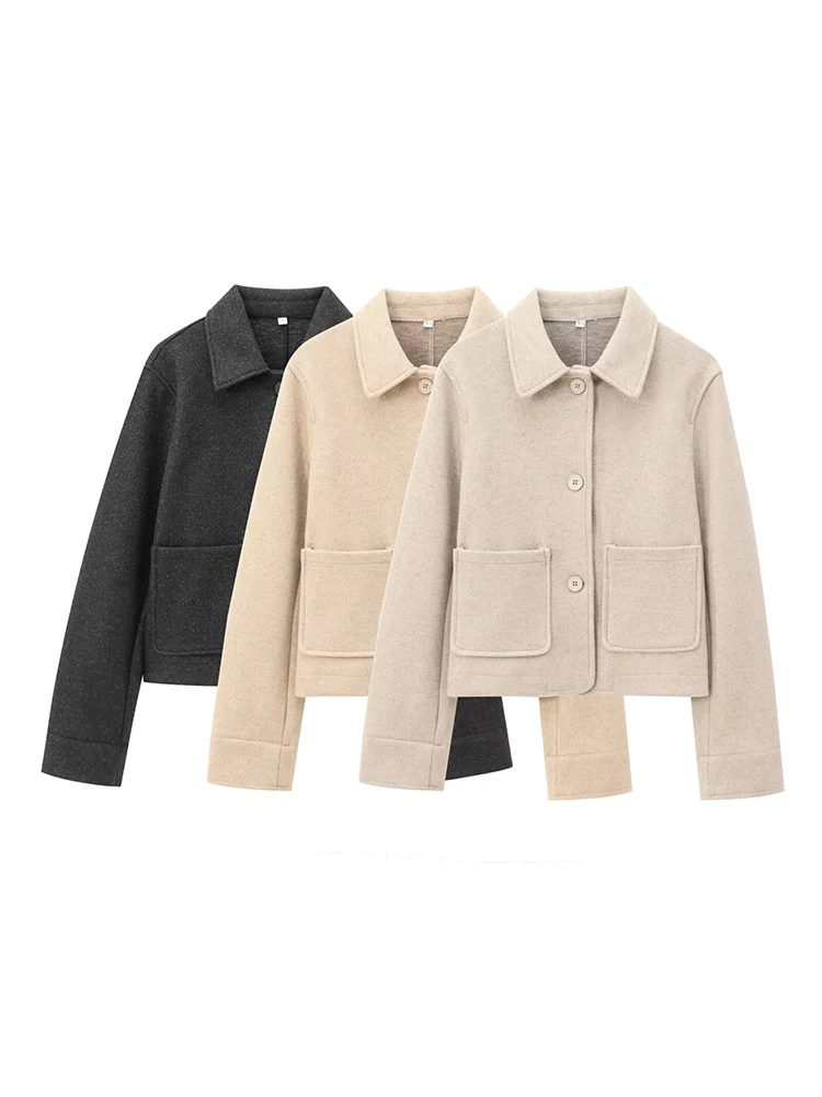 Autumn and winter new fashion women's clothing commuting versatile pocket decoration soft lapel long-sleeved jacket