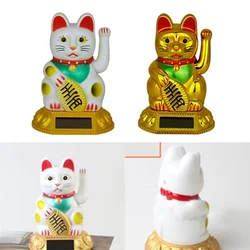 1pc Lucky Cat Gold Waving Solar Power Powered Chinese Fortune Gold Maneki Neko Lucky Cat Gold White Car Dec 7.5x7.5x10.5CM regali