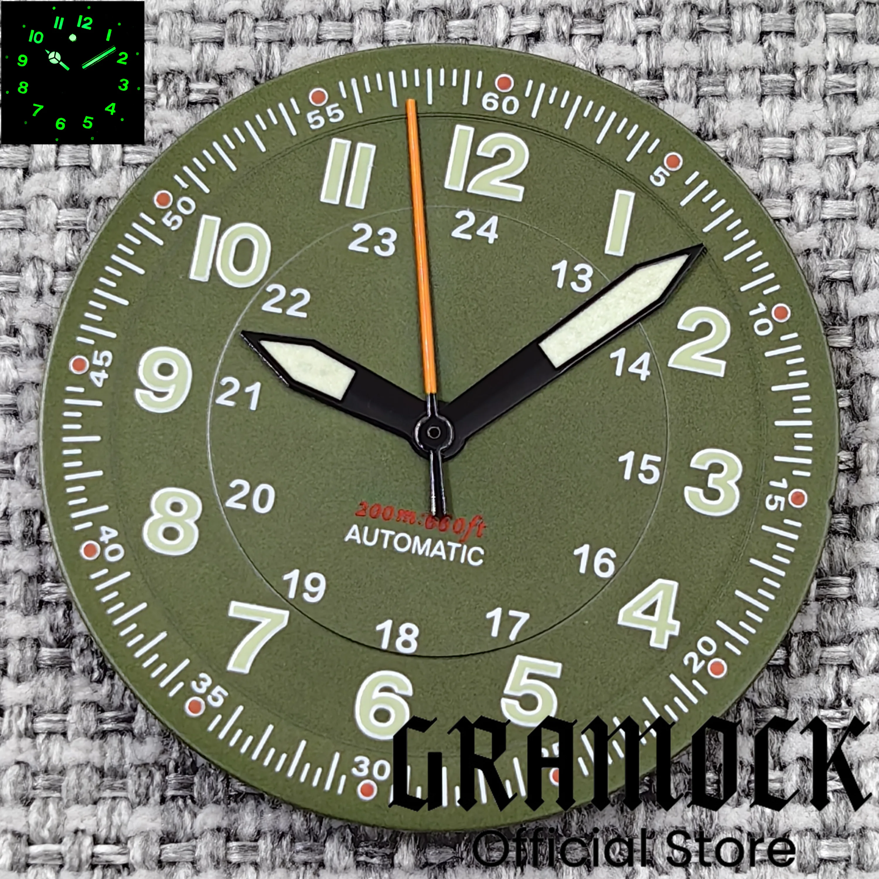 GRAMOCK Classics Sterile 29mm Pilot Green Watch Dial Part for NH35/36 ETA PT5000 Miyota Mingzhu DG ST2130 Movement Part Hand Set