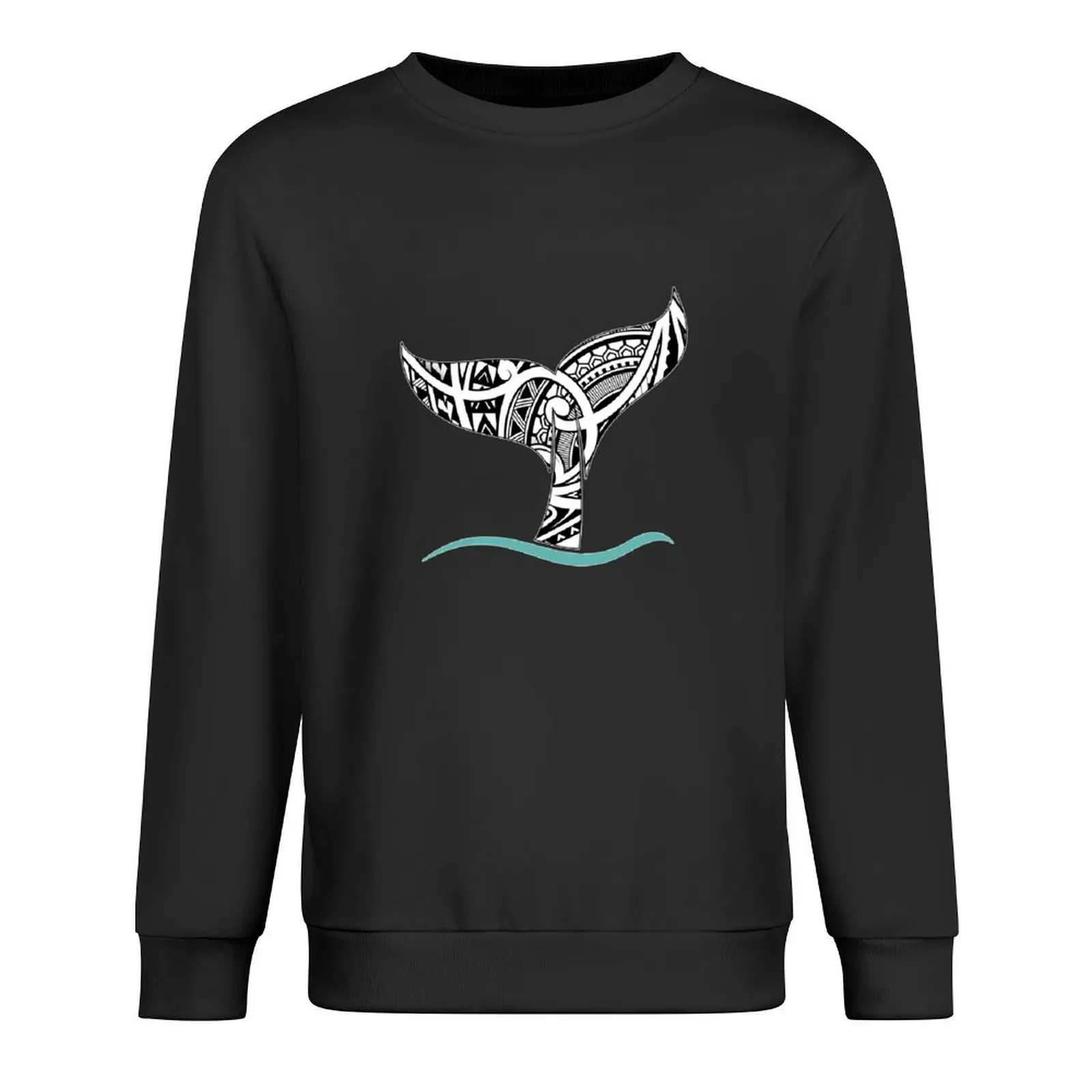 

Whale Tail: Polynesian Black and White Tatau Inspired pattern Pullover anime clothes men clothing autumn men sweatshirt