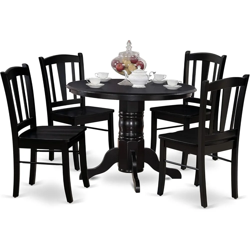 5 Piece Kitchen Table Set for 4 Includes a Round Dining Room Table with Pedestal and 4 Solid Wood Seat Chairs, 42x42 Inch