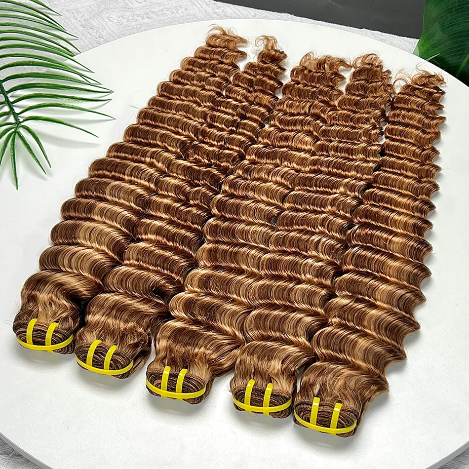 # 4/27 Kleur Diepe Golf Menselijk Haar Bundels Hoogtepunt Dubbele Inslag 16-28 Inch Haar Weave Extensions 1 2 3 4 Bundels Ruw Maagdelijk Haar