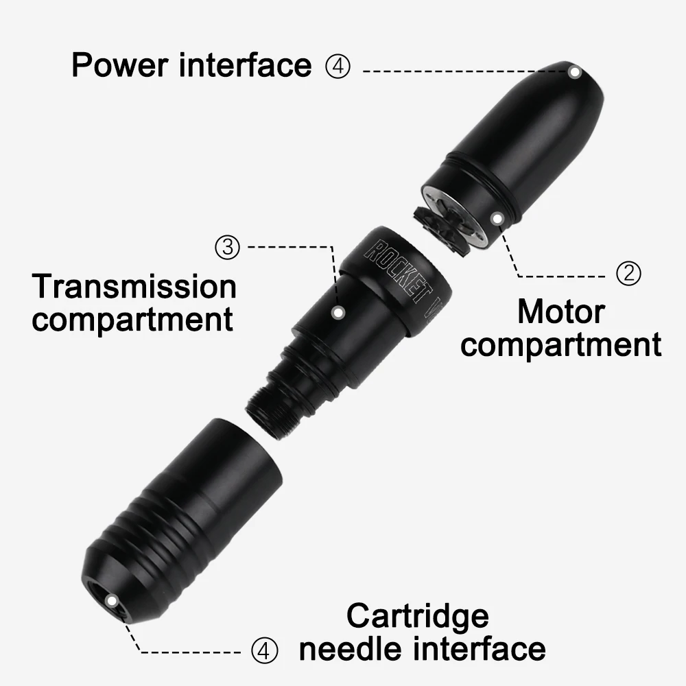 Rocket V8 Professionele draadloze tattoo-machine Cartridge Pen RCA-interface Draagbare roterende tattoo-pen voor tattoo-beginners